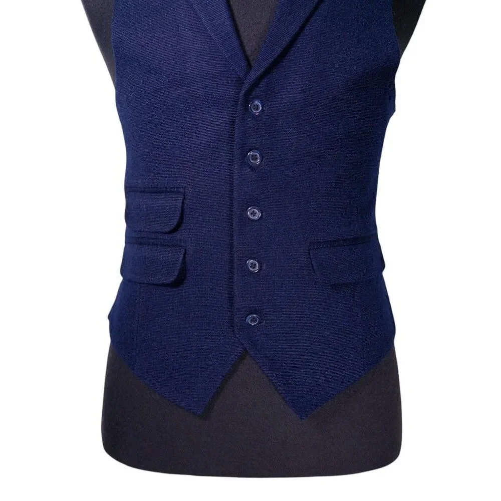 Mens Navy Blue Vest 40R Wool Corduroy Waistcoat Preppy Casual Formal Wedding